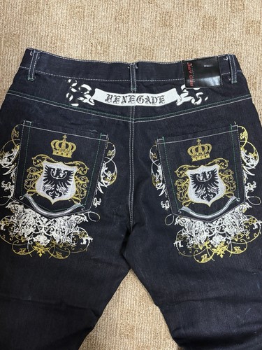 Vintage Y2K Red Ape Crazy Embroidered Gold Crown Baggy Herren Jeans Hip Hop 36x32