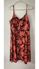 LOFT Outlet Floral Knee Length Dress Size 8 Burgundy Pink Orange V-Neck Zip