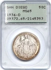 1936 D 50C San Diego Commemorative Silver Half Dollar PCGS MS65 Old Rattler