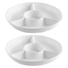 White Chip and Dip Serving Set, Divided Serving Platter Set, 4 Section Appeti...