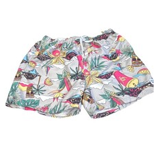 Spicy Tuna Men's XL Swim Shorts Gray Pink Tropical Elastic Waist Back Pocket