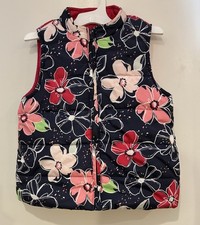 Gymboree Kids Girls Colorful Allover Floral Full Zip Puffer Vest Navy Pink S 5-6