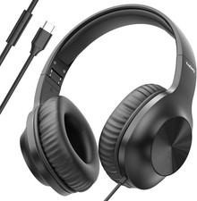 Upgrade USB Type C Wired Headphones, Over-Ear Headphones with Microphone and