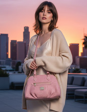 Juicy Couture Women Embossed Logo Dome Satchel Bag Pink Barbiecore Coquette Chic