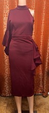 SHEIN Burgundy One Shoulder Bell Sleeve Midi Dress Size Medium NWOT