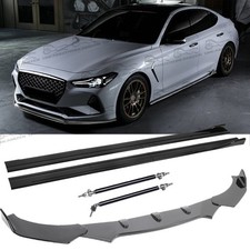 Car Front Bumper Lip + Strut Rods+ 86.6" Side Skirt For Genesis G70 G80 G90 GV80