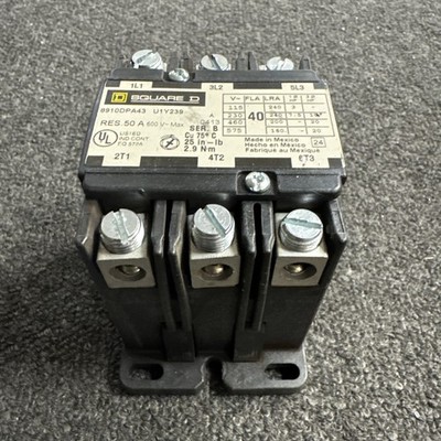 Square D Definite Purpose Contactor 3 Pole 600V Max 120V-60Hz 8910DPA43 40 FLA
