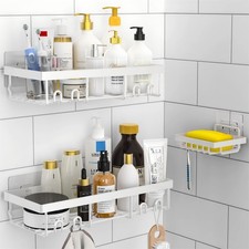 3-Pack Shower Caddy Basket Shelf with Soap Holder, No Drilling Traceless Adhe...