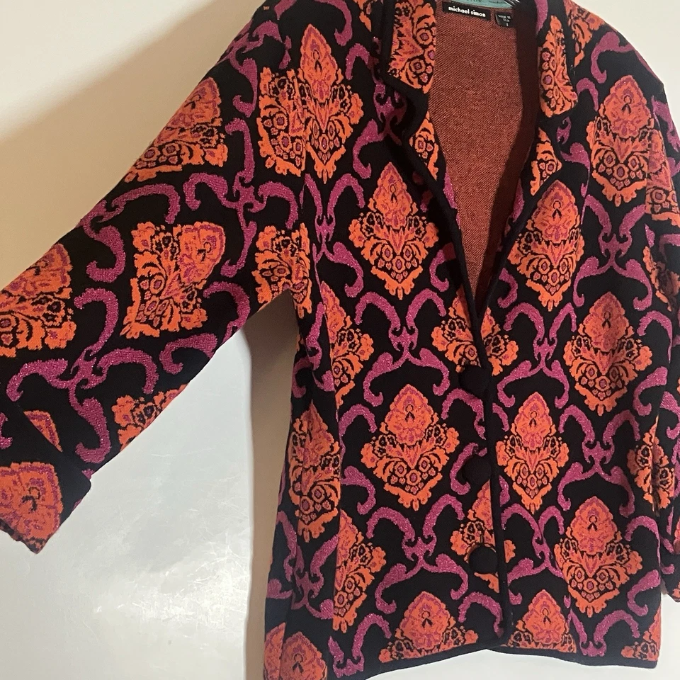 Suéter Michael Simon Mujer Grande Multicolor Damasco Naranja Chaqueta Artística Brillo Foto 4 de 4