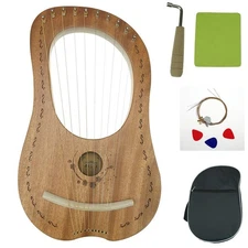 "OW" Lyre Harp 10 Metal String Wooden Saddle Mahogany Lye Harp with Tuning Wr...