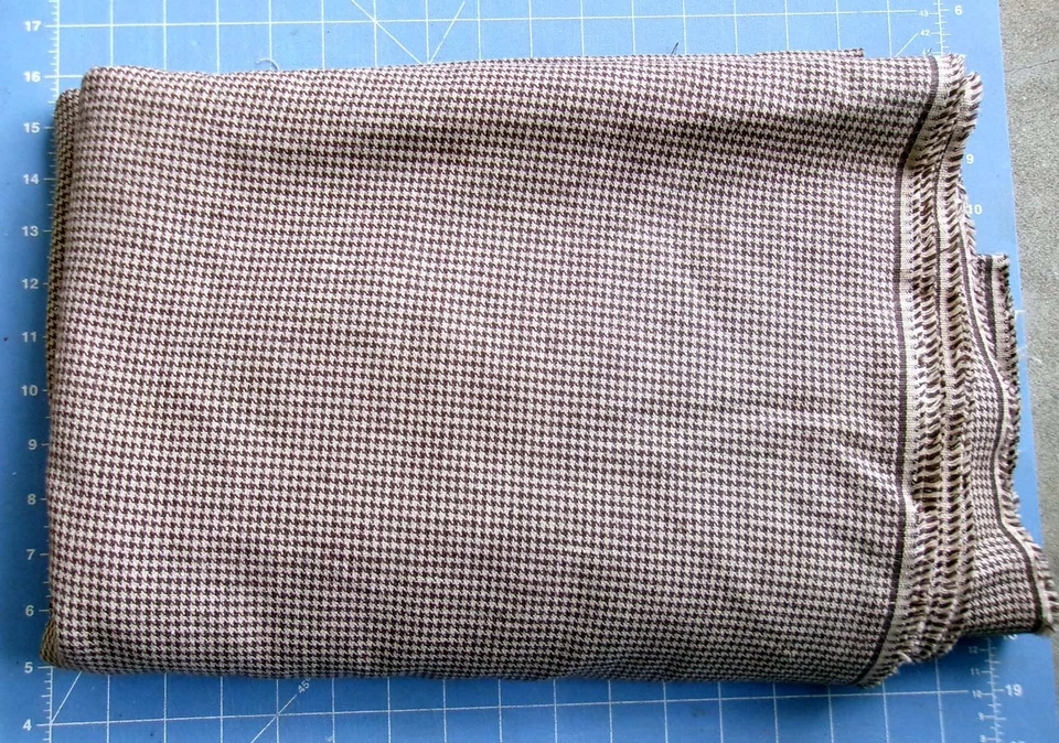 4.5 yd Vintage Fabric Houndstooth TWEED Woven Check Twill Brown White Sherlock - Image 2 of 3