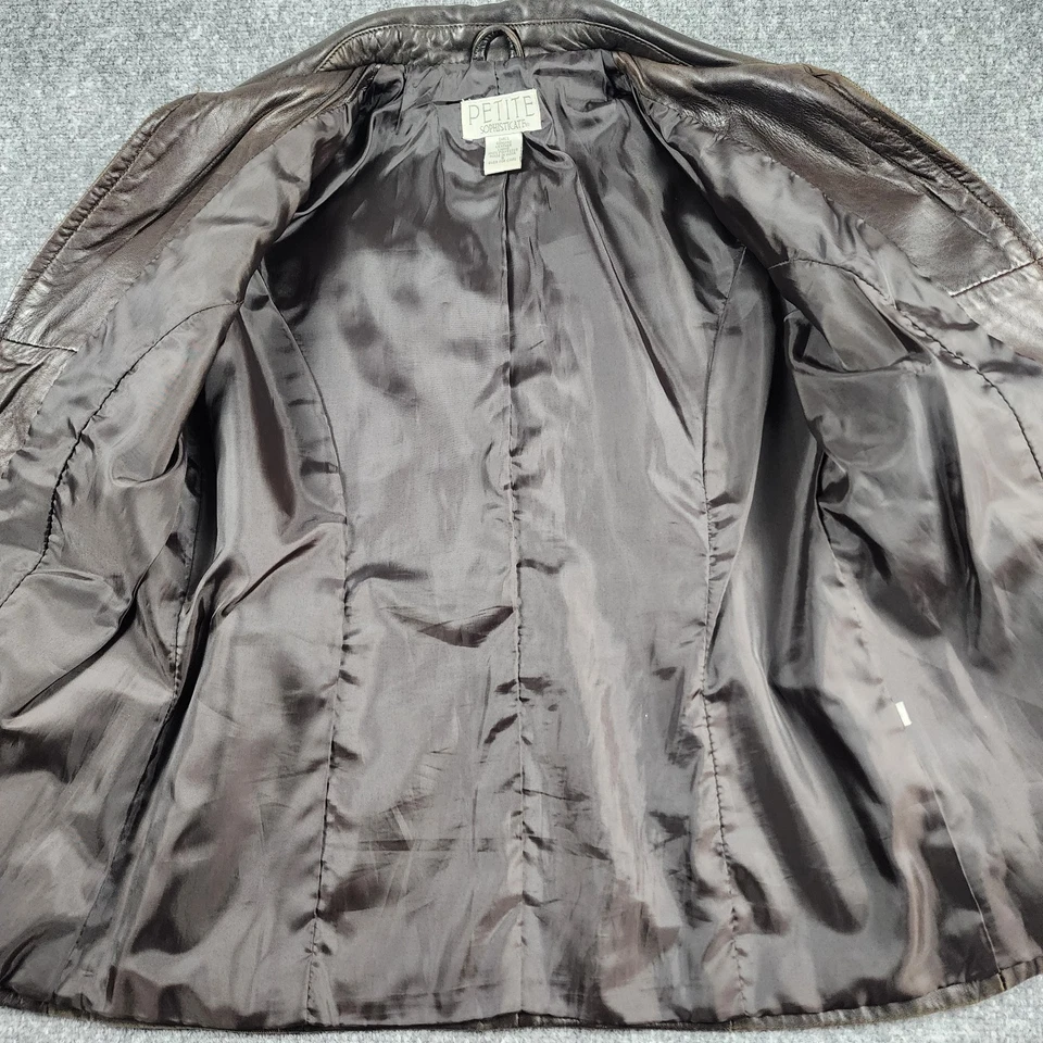 Petite Sophisticate S Brown Leather Jacket Zip Front Classic Americana Y2K Chic - Image 4 of 4