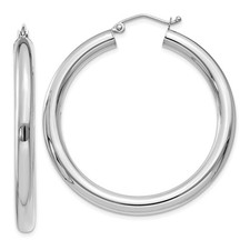 4mm, 14k White Gold Classic Round Hoop Earrings, 40mm 1 1/2 Inch