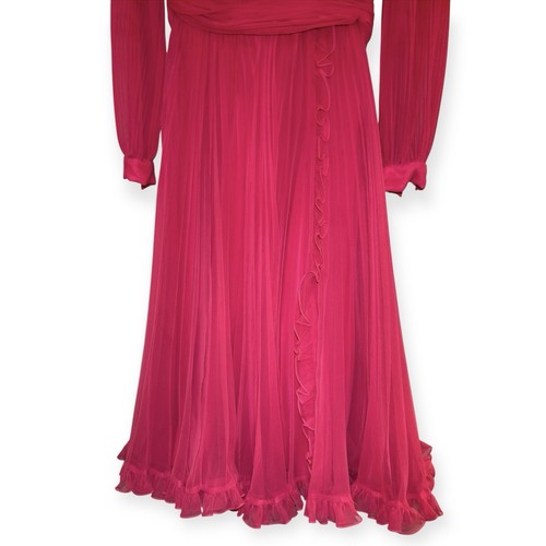 Vtg Miss Elliette Pleated Dress Maxi Pink Chiffon Dress SZ 10, Pleated Sleeves - Picture 3 of 11