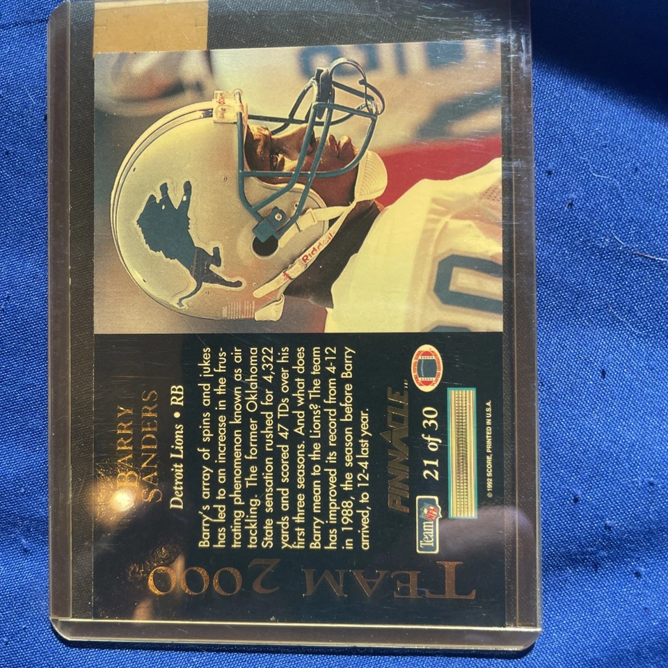 1992 Pinnacle Barry Sanders TEAM 2000 card #21 OF 30 Lions - Image 2 of 2