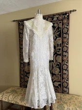 Vintage Jessica McClintock Wedding Dress Ivory Lace Satin Size 9…ELEGANT!!