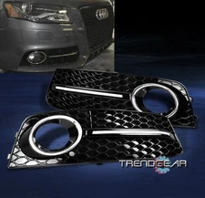 2009-2012 AUDI A4 B8 BUMPER FOG LIGHT LAMP GRILLE COVER GLOSSY BLACK/CHROME TRIM