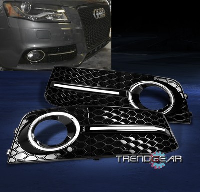 2009-2012 AUDI A4 B8 BUMPER FOG LIGHT LAMP GRILLE COVER GLOSSY BLACK/CHROME TRIM