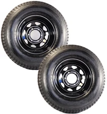 2-Pk Radial Trailer Tires Rims ST225/75R15 Load Range E 6 Lug Black Spoke Wheel