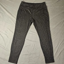 Avia Active Black Leopard Print Athletic Leggings Women's L 12-14 Pockets Sleek