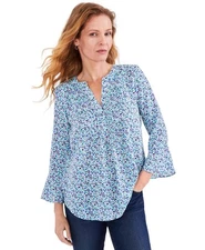 Style & Co Women's Pintuck Ruffle Sleeve Top (Floral Green, Petite Small)