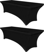 Obstal 6ft Stretch Black Spandex Table Cloth for 6 Ft | 2 Pack, 