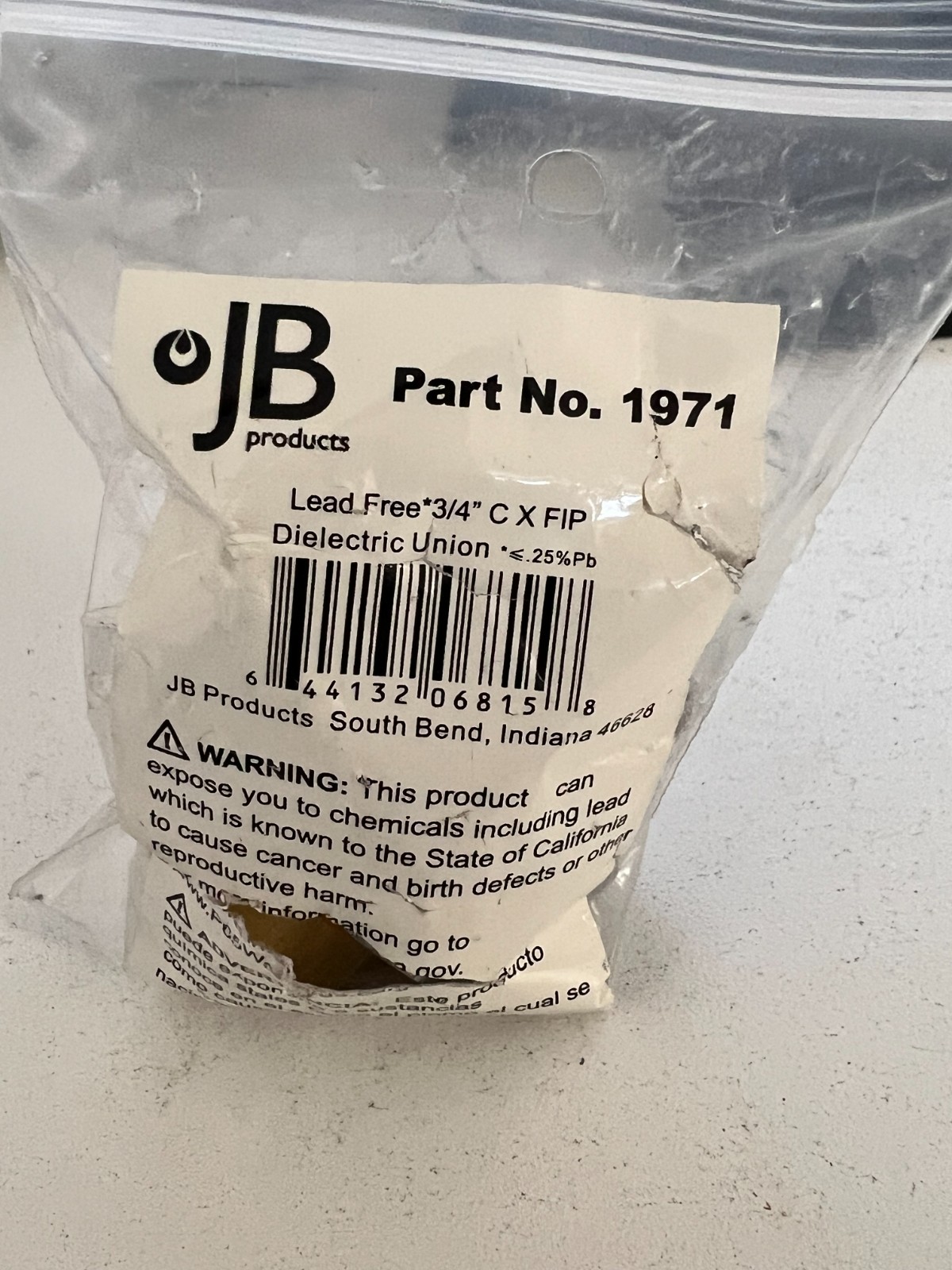 1 JB PRODUCTS Lead Free 3/4" C x FIP Dielectric Union 0924