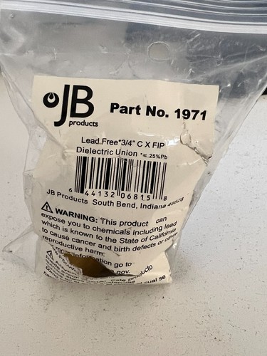 1 JB PRODUCTS Lead Free 3/4" C x FIP Dielectric Union 0924
