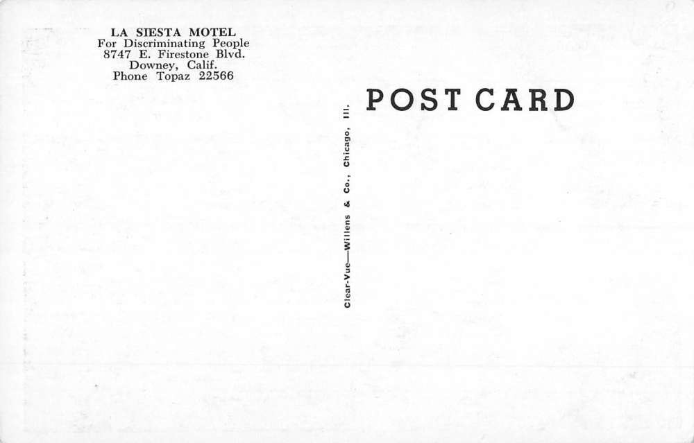 Downey California La Siesta Motel Street View Vintage Postkarte K94264