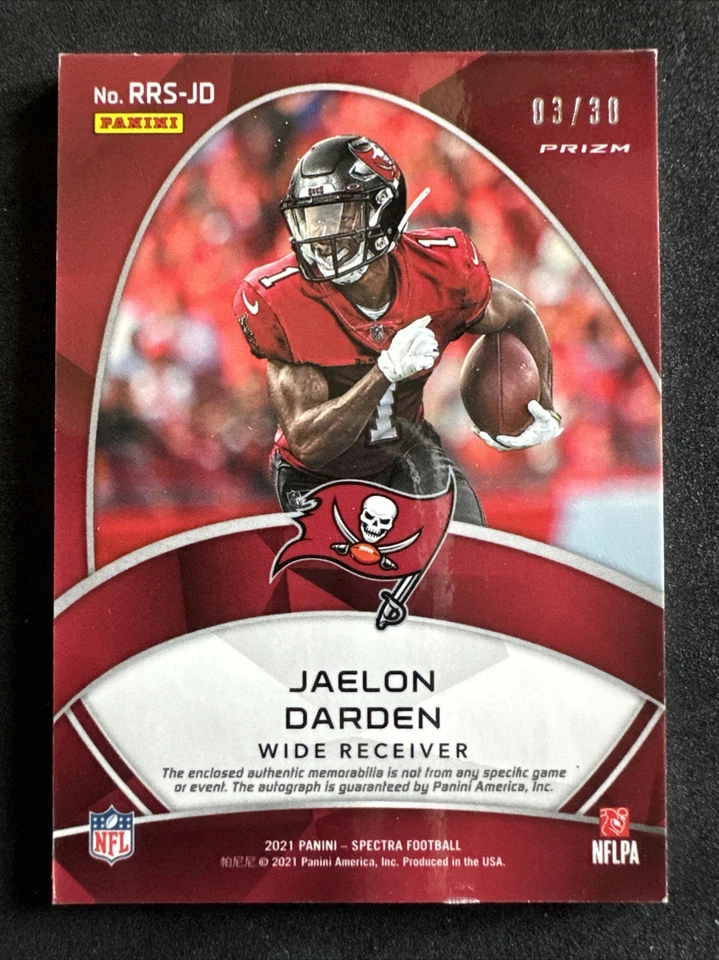 2021 Spectra Radiant Signatures 3/30 Jaelon Darden RPA Rookie LOGO Patch Auto RC - Image 2 of 3