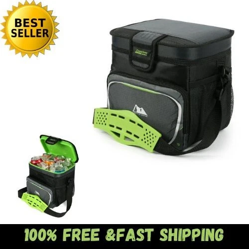 Lunch Box 9 Can Zipperless Soft Sided Cooler w/Hard Liner Grey and Green