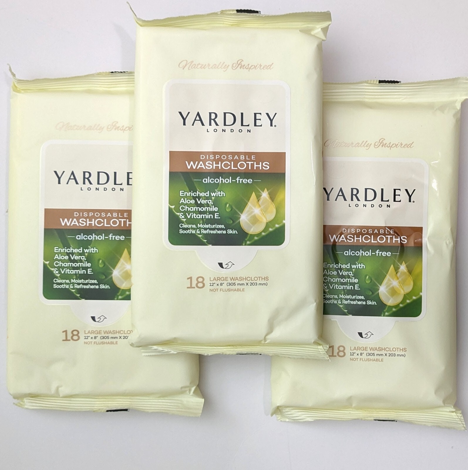 Yardley London Pre moistened large Disposable Washcloths 18 ct pk 3