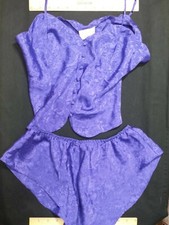 Vintage Victoria's Secret Lingerie Set Tap Panties Cami Purple Medium Embossed