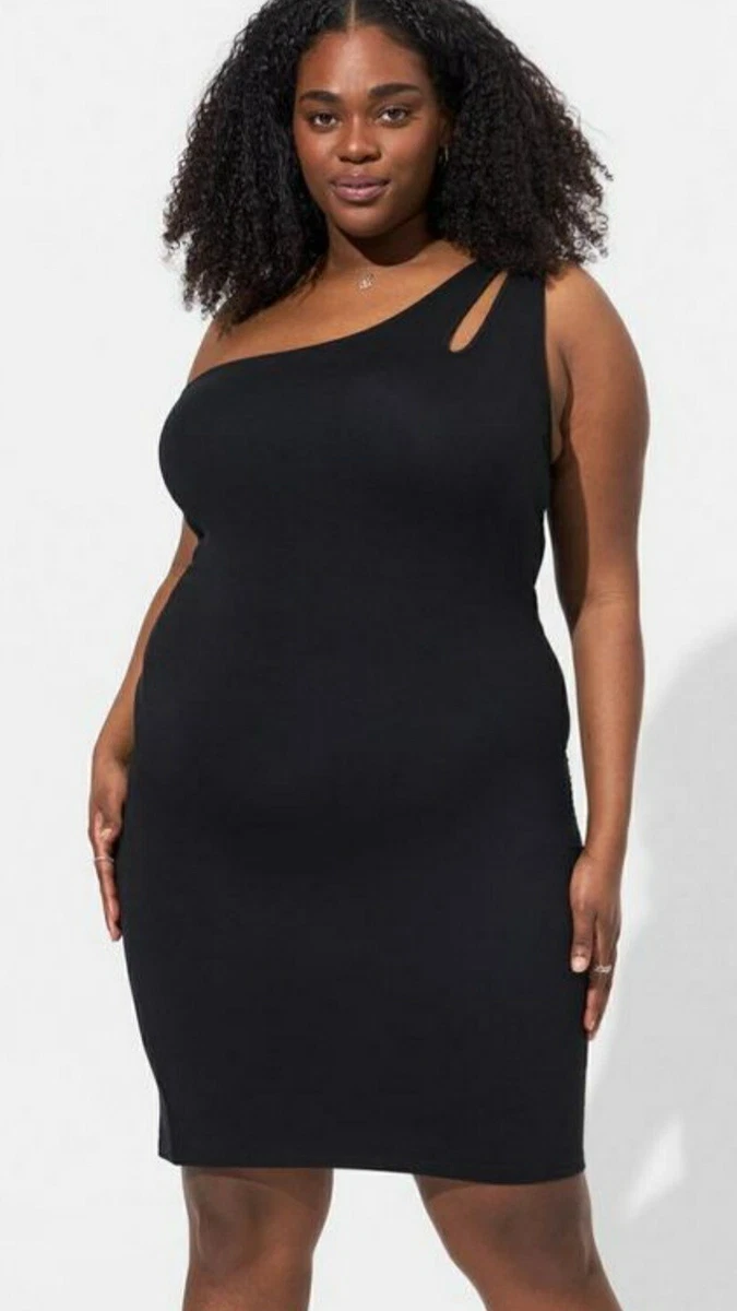 Torrid Sexy Black One Shoulder Foxy Bodycon Mini Dress Plus Size