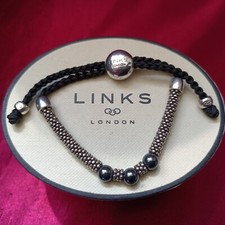 LINKS OF LONDON  SILVER FRIENDSHIP BRACELET BLACK/RHODIUM BEADS NEW LINKS POUCH