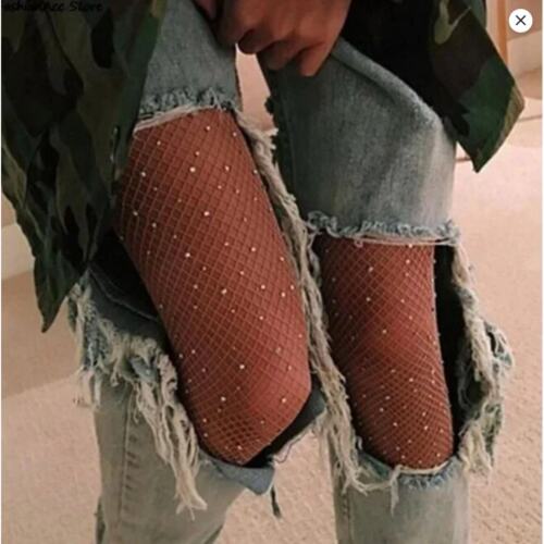 Rhinestone studded sz S or M brown fishnet Mesh Stockings Tights NWT