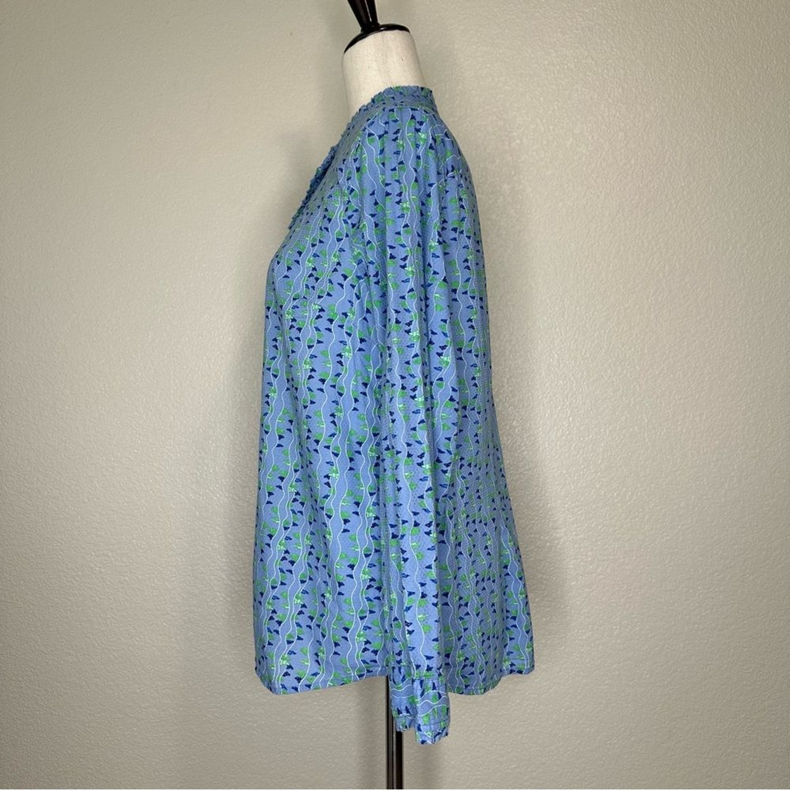 Talbots Periwinkle Blue Green Pattern Quarter Fro… - image 4