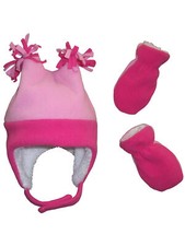 NICE CAPS Little Girls Baby 4 Corner Fleece Hat Mitten Winter Snow Headwear Set