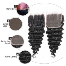 Malaysian Virgin Hair Deep Wave 3 Bundles 14"16"18" With 14" 4 by 4 Lace Closure