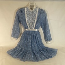 Vintage Ann Marilyn Girl's Blue With Lace Prairie Dress Size 8