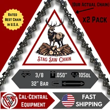 2-Pack 32" STAG Chainsaw Chain 3/8" .050-105DL FULL CHISEL Replaces