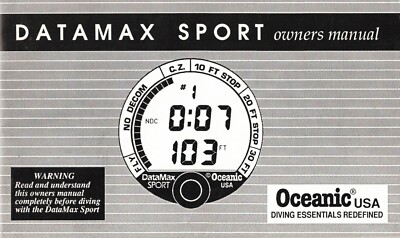 Oceanic Datamax Sport Tauchcomputer Schwarz Handbuch Gedruckt 51 Seiten