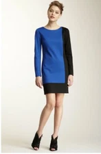 Trina Turk Colorblock LS Stretch Ponte Lined Dress Exposed Goldtone Back Zipper