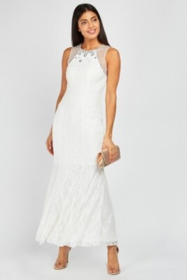 EMBELLISHED EMBROIDERED MAXI DRESS, Size 10-12, White, New with tag | eBay  UK