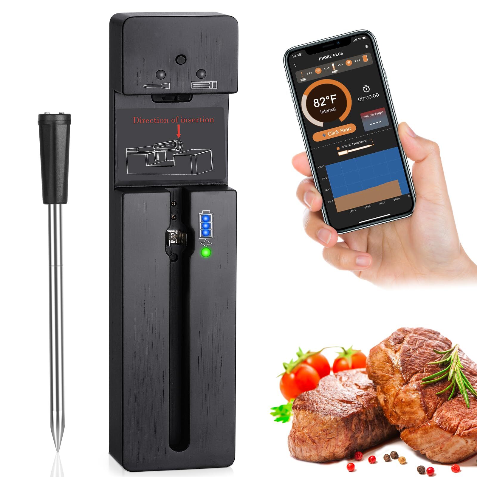 Wireless Meat Thermometer, Smart Bluetooth Meat Thermometer Digital with Alar...-image