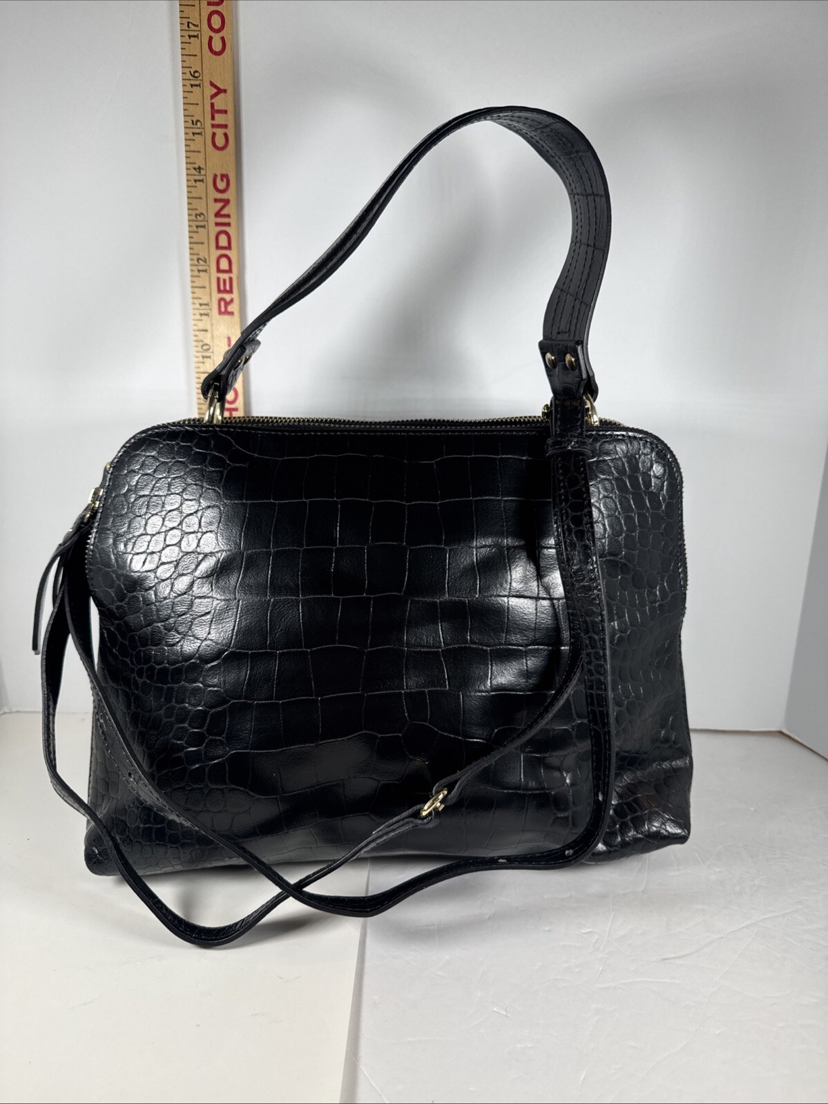 Claudia Firenze  Croc Embossed Leather Handbag/Satchel – Made In Italy - Black