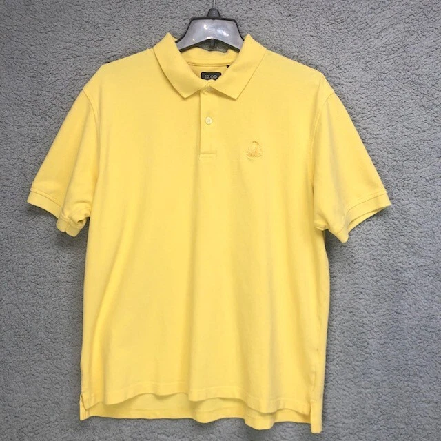 Izod Polo Shirt Adult Large Yellow Short Sleeve Slit Cotton Logo Mens L