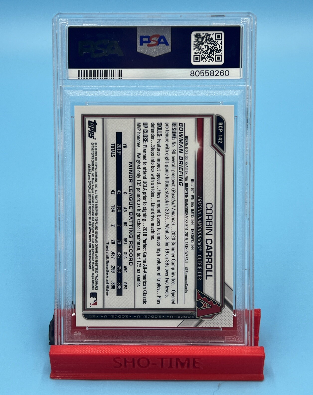 Corbin Carroll 2021 Bowman Sapphire #BCP142 Chrome Prospect Orange /75 PSA 10 view 2