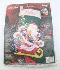 Vtg Bucilla Santa in the Sleigh Felt Christmas Stocking Kit 84758 18" NOS 2002