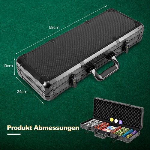 Profi Pokerkoffer Komplettset in Silber – Mit 300 schweren 12g Casino Pokerchips (Metallkern), Premium Pokerkarten, Würfel &amp